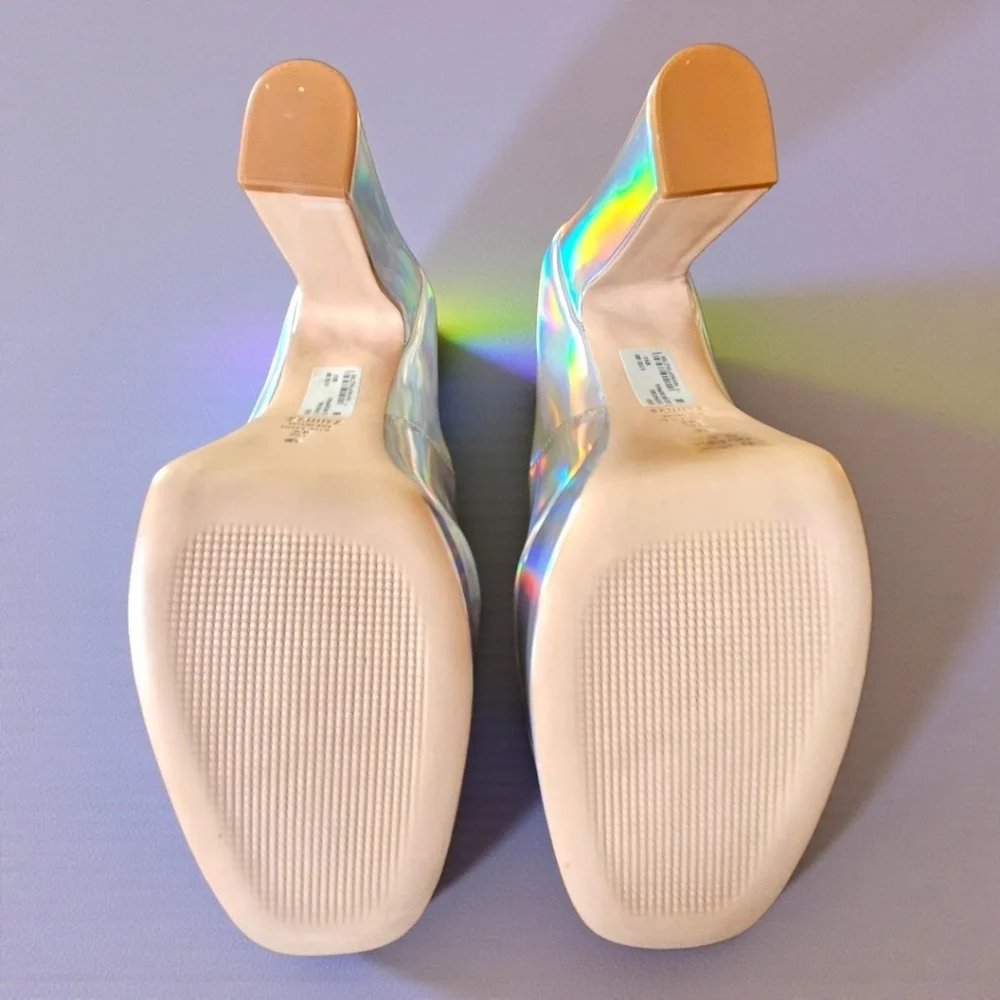 Schutz Renee 9B Holographic Platform Heels Leather